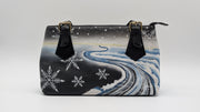 Genuine Leather Top Handle Hand-Painted Purse - Black Snow