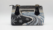 Genuine Leather Top Handle Hand-Painted Purse - Black Snow