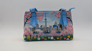 Genuine Leather Top Handle Hand-Painted Purse - GTA Blue