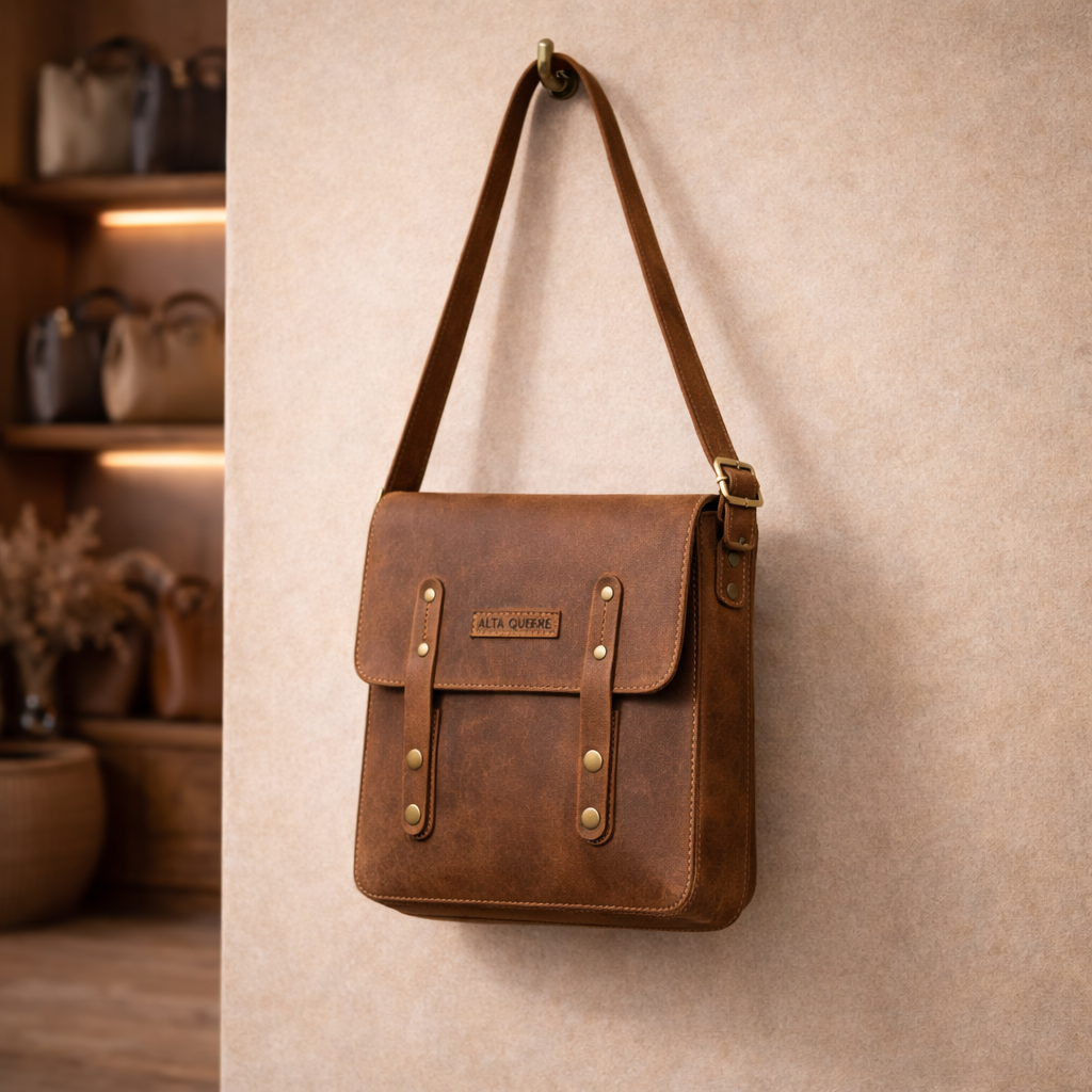 Genuine Leather Crossbody Backpack Messenger Style – Brown
