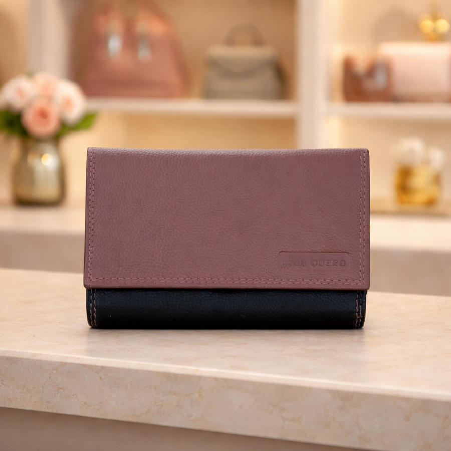 Genuine Leather Ladies Wallet RFID – Black and Cognac