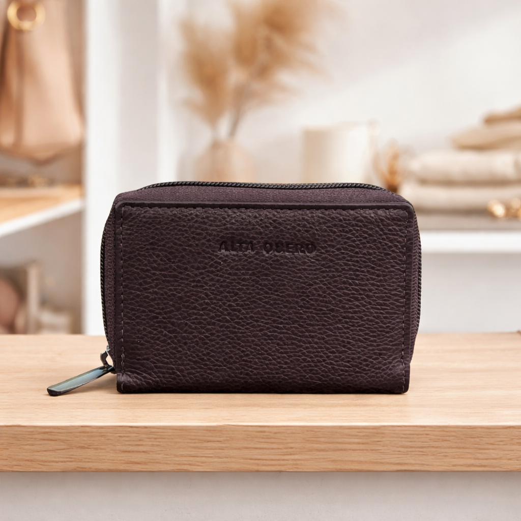 RFID Genuine Leather Card Holder Wallet with ID Window Brown