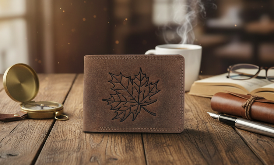 Mens Wallet, Brown Leather, RFID Protection Maple