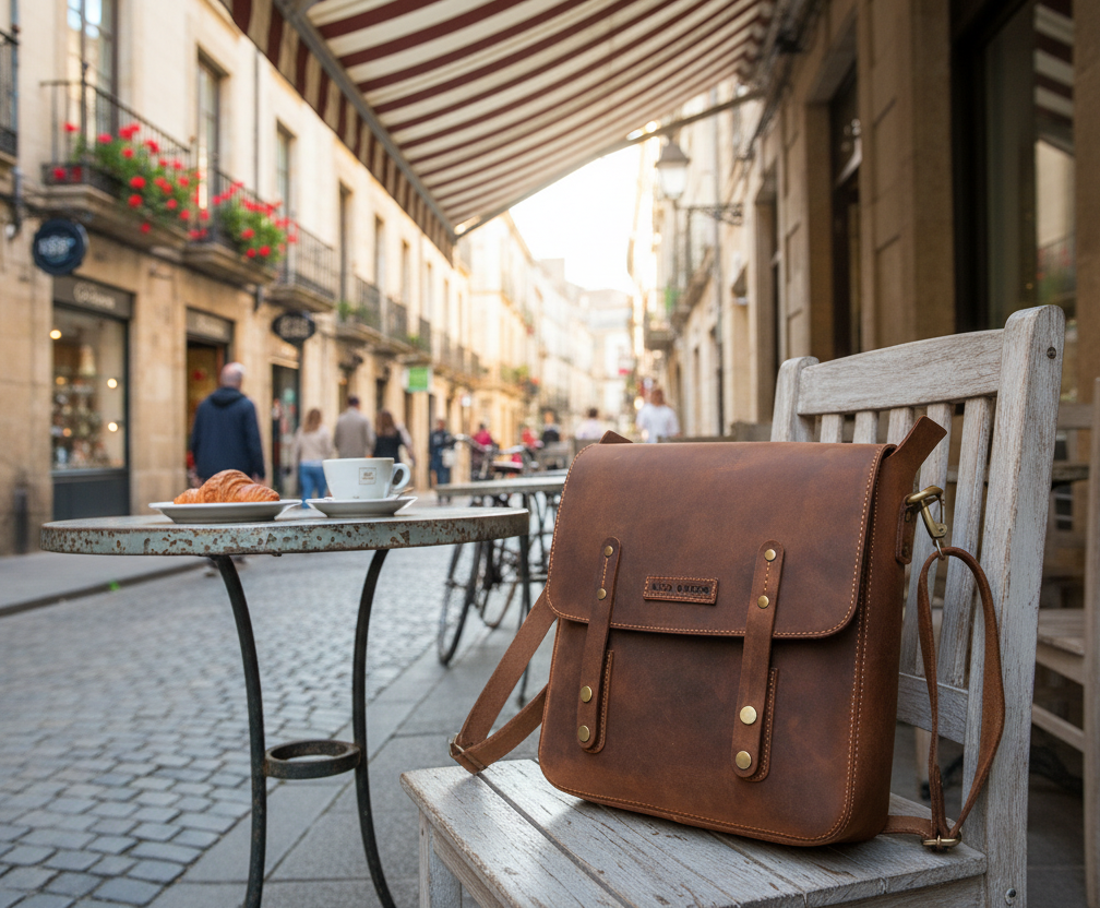 Genuine Leather Crossbody Backpack Messenger Style – Brown