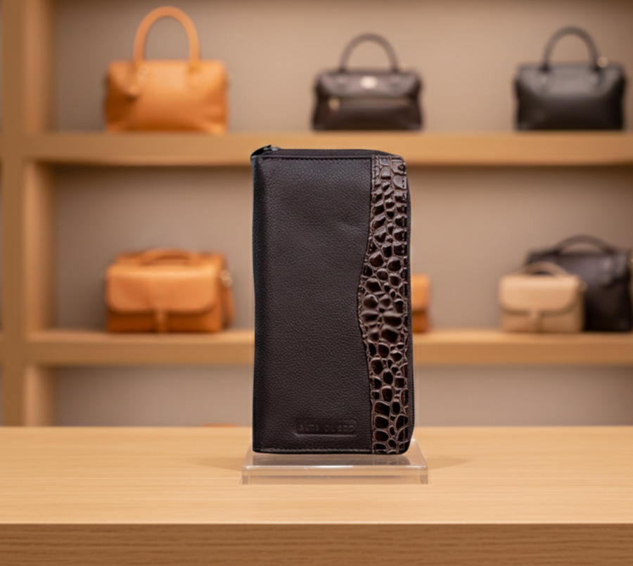 Genuine Leather Ladies Wallet RFID – Brown Croco