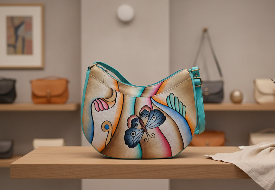 Genuine Leather Crossbody Purse Hand-Painted – Butterfly