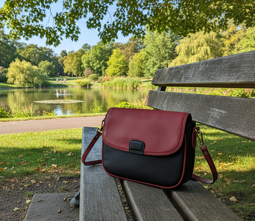 Genuine Leather Crossbody Purse – Black and Red