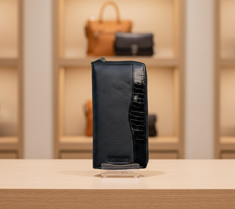 Genuine Leather Ladies Wallet RFID – Black Croco
