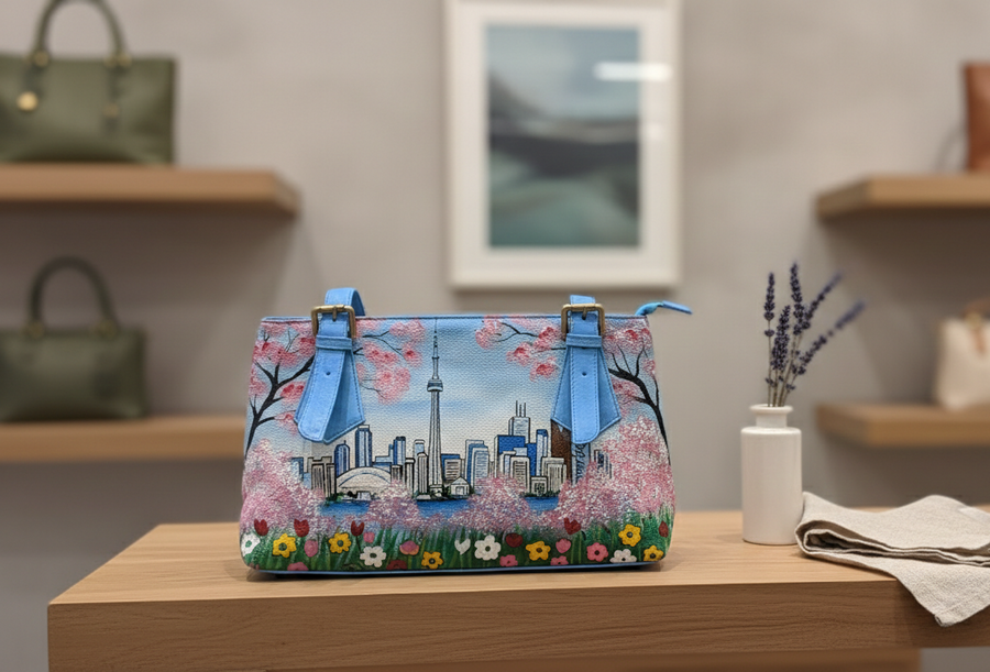 Genuine Leather Top Handle Hand-Painted Purse – GTA Blue