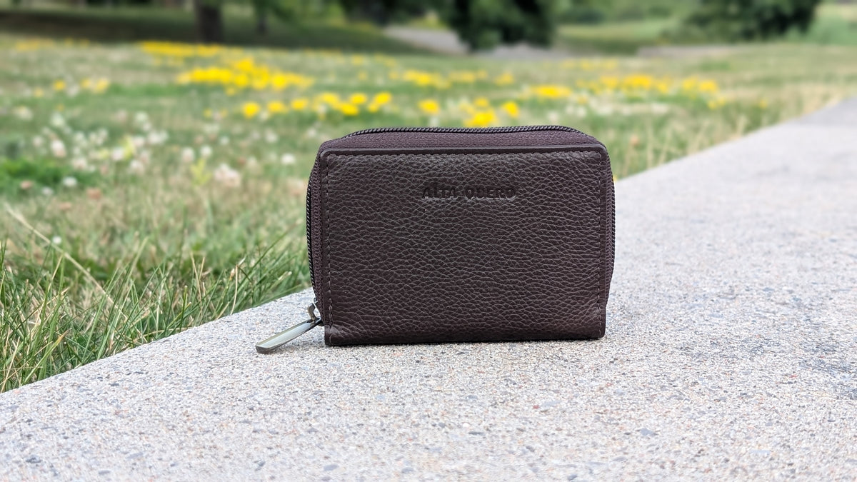 RFID Genuine Leather Card Holder Wallet with ID Window Brown