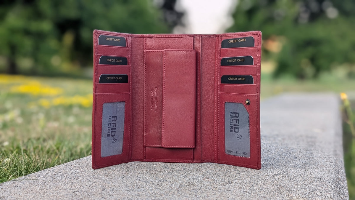 Genuine Leather Ladies Wallet RFID - Red (Brodo)